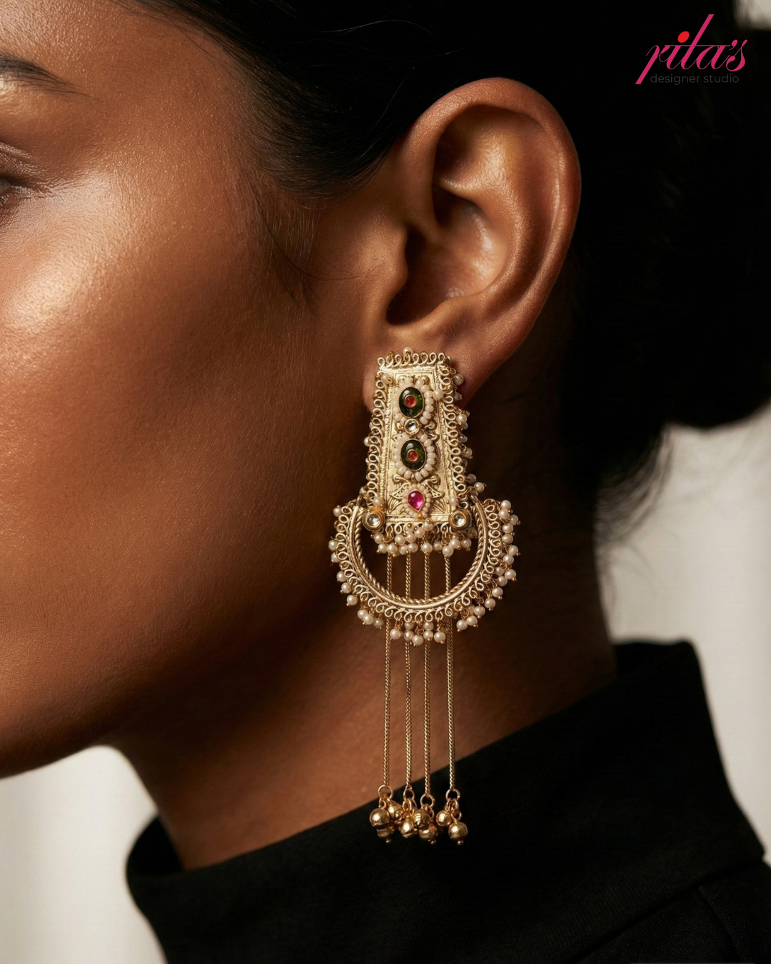 Antique Pearl Chandbali Earrings