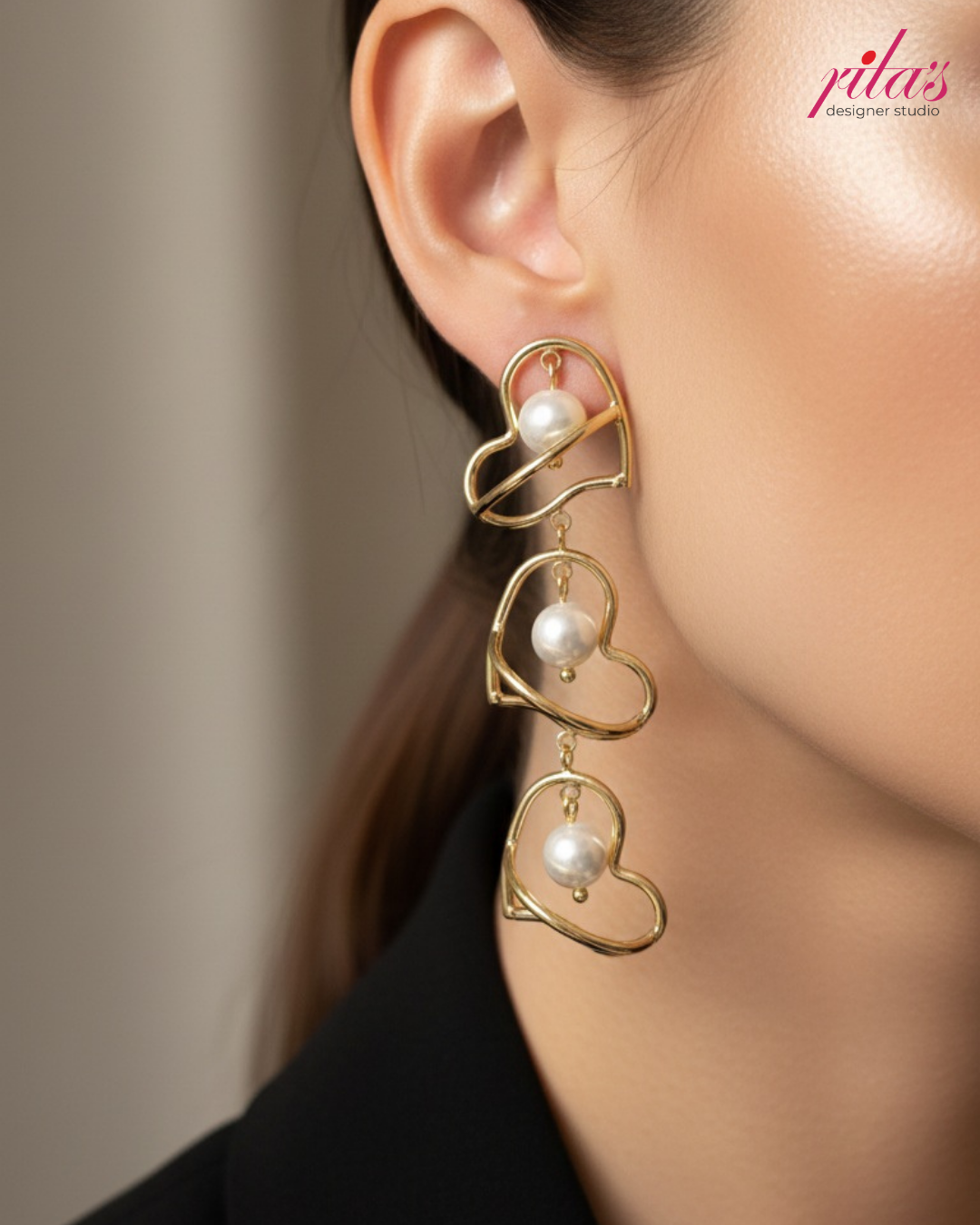 Gold Heart Link Drop Earrings