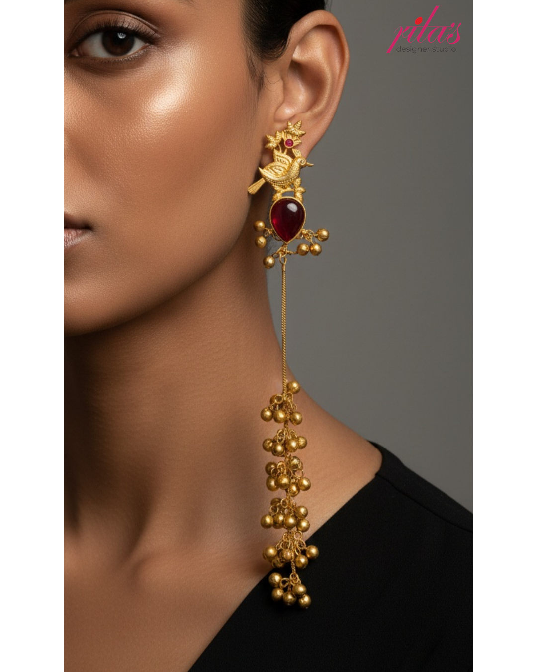 Ruby Floral Jhumka Earrings