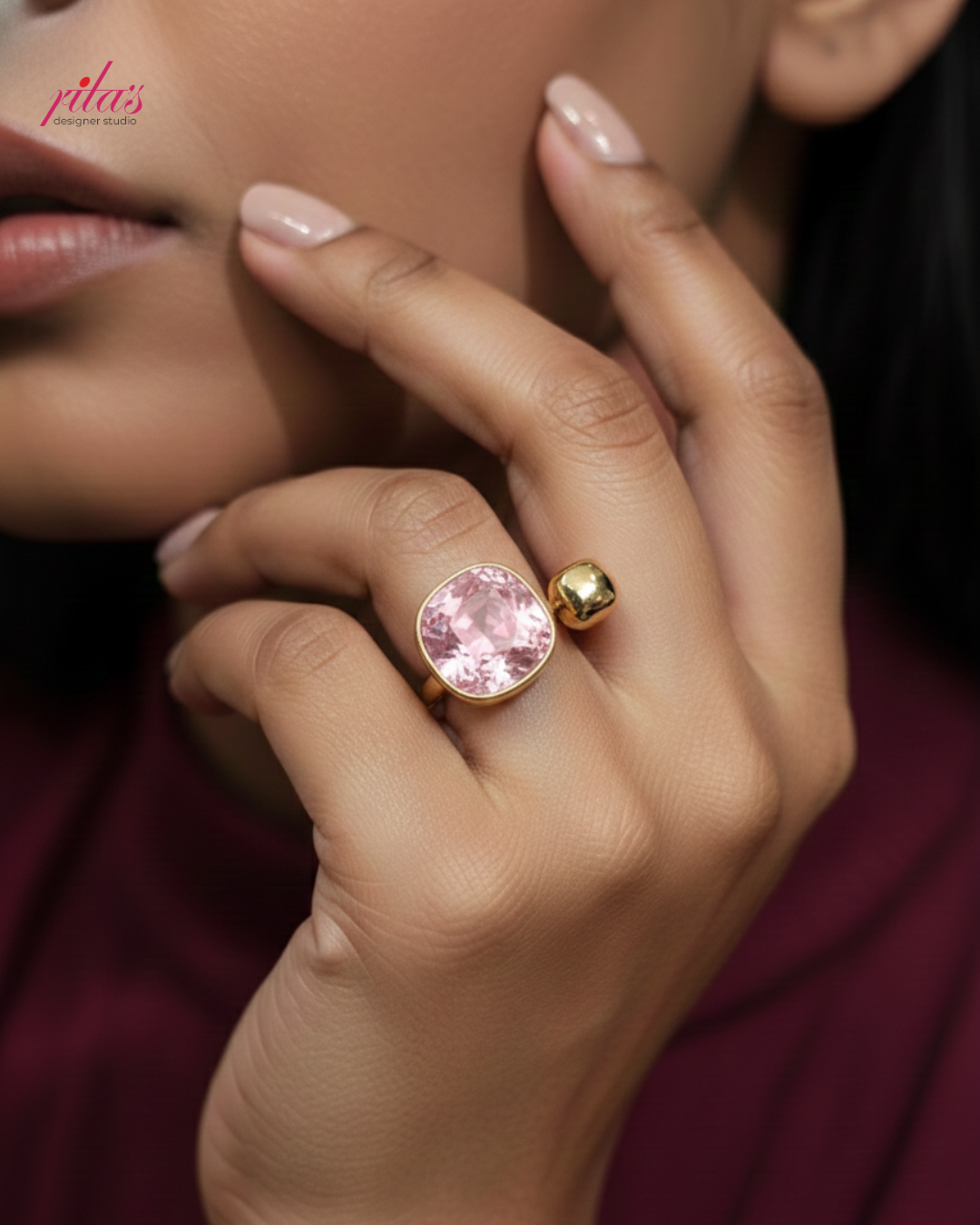 Pink Stone Solitaire Gold Luxury Ring