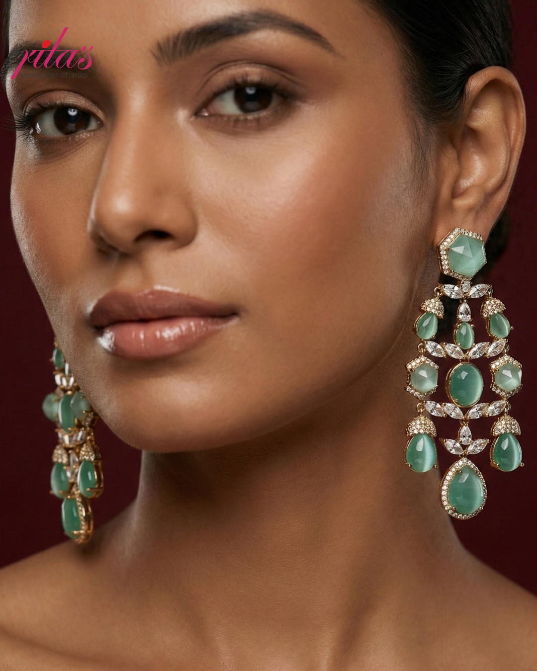 Mint Green Chandbali Drop Earrings