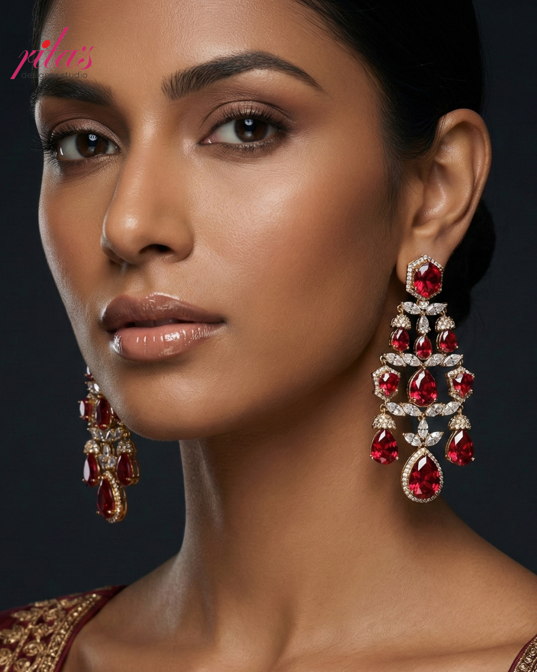 Ruby Pearl Cluster Earrings