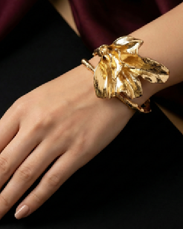 Gold Leaf Design Statement Kada Bracelet