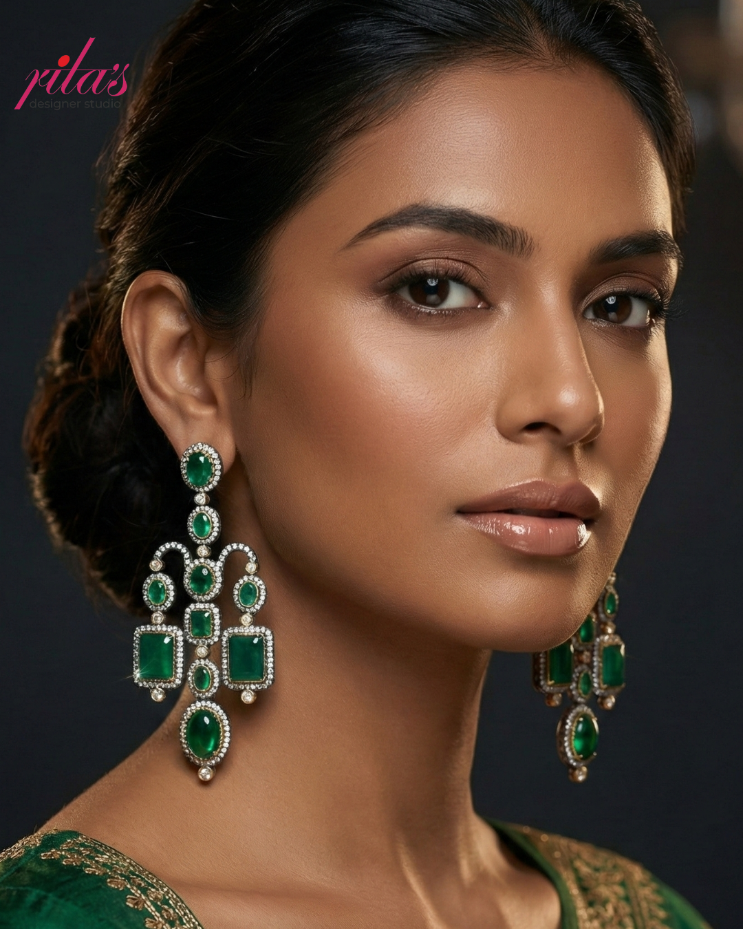 Emerald Green Statement Drop Earrings