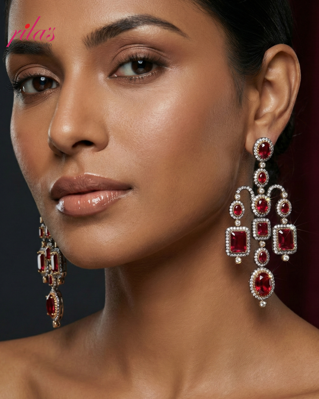 Ruby Red Stone Drop Earrings
