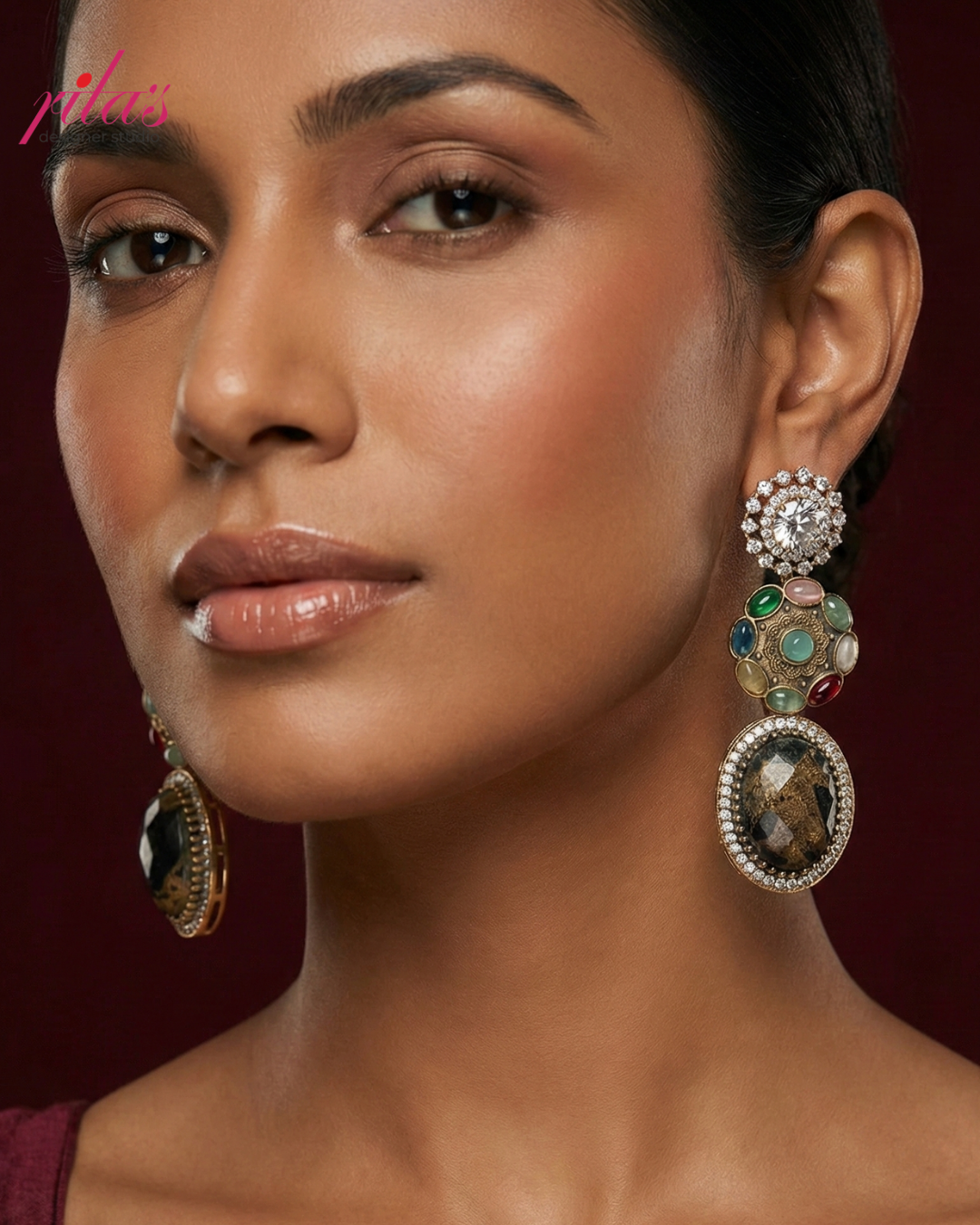 Antique Oval Stone Drop Earrings