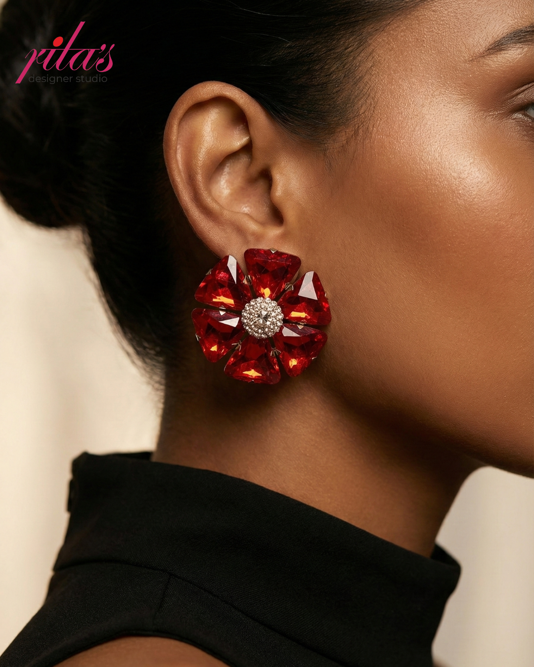 Ruby Floral Statement Stud Earrings