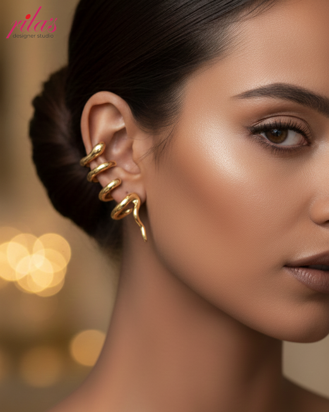 Gold Spiral Ear Cuff Earrings