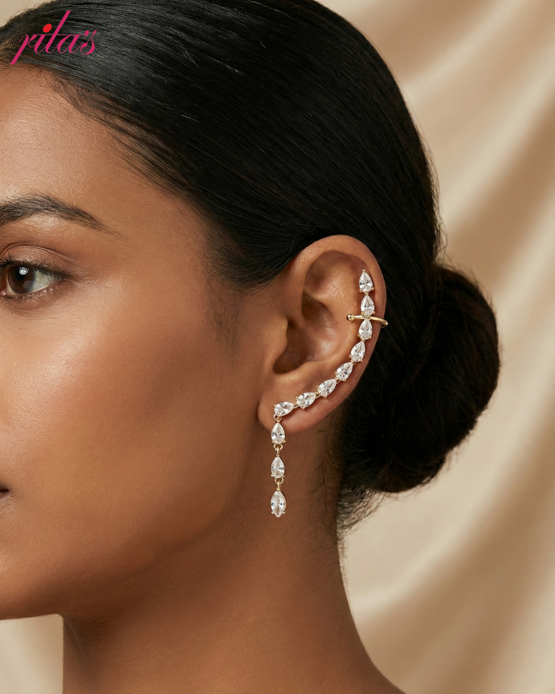 Crystal Line Ear Cuff Earrings