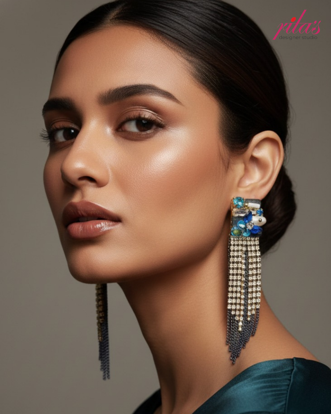 Blue Crystal Fringe Earrings