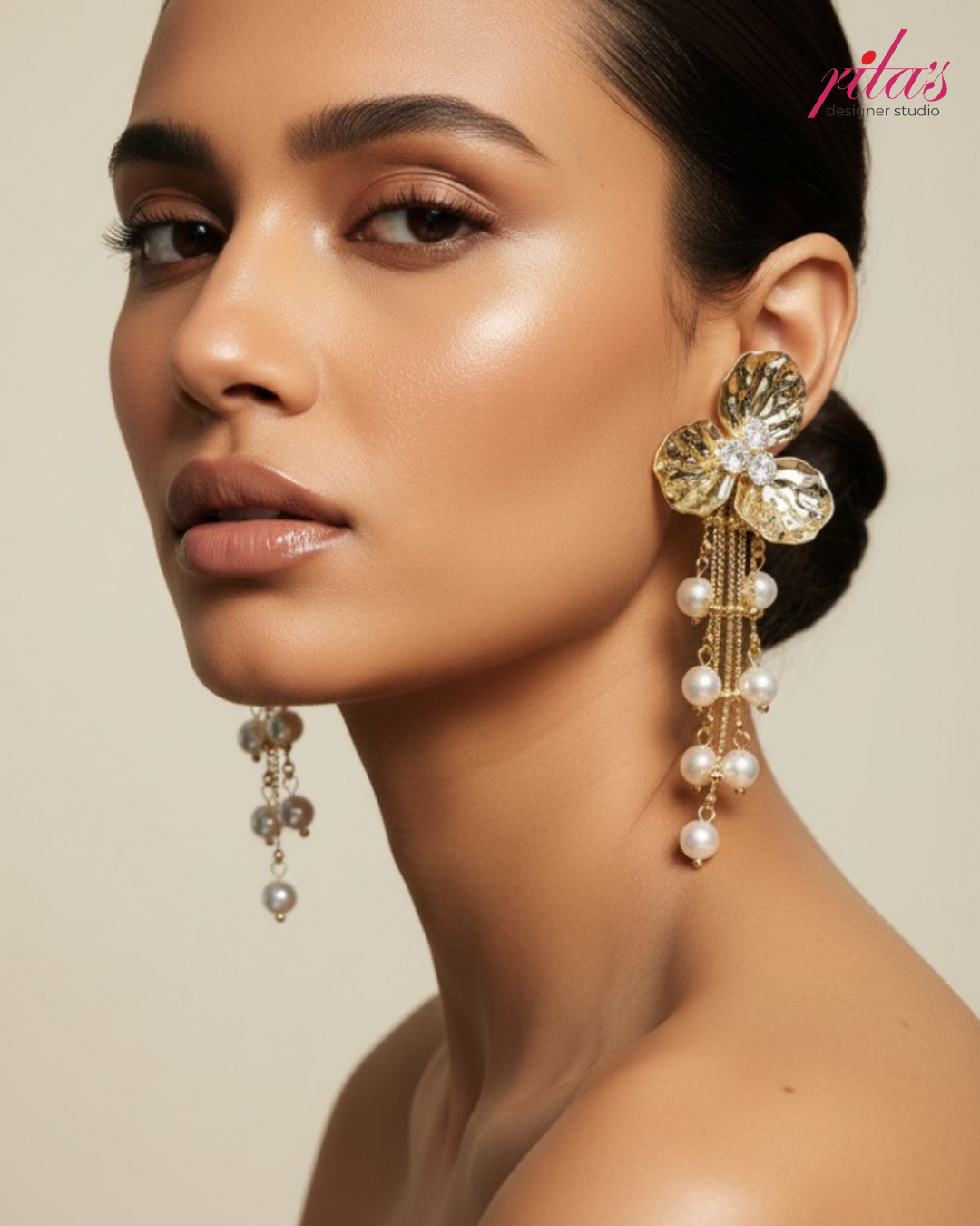 Floral Pearl Tassel Earrings