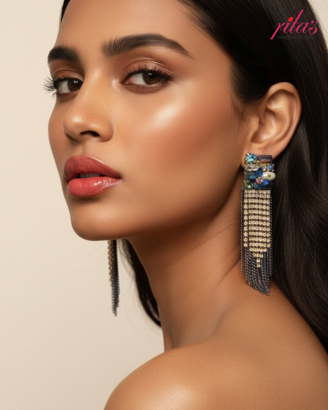 Gunmetal Tassel Party Earrings