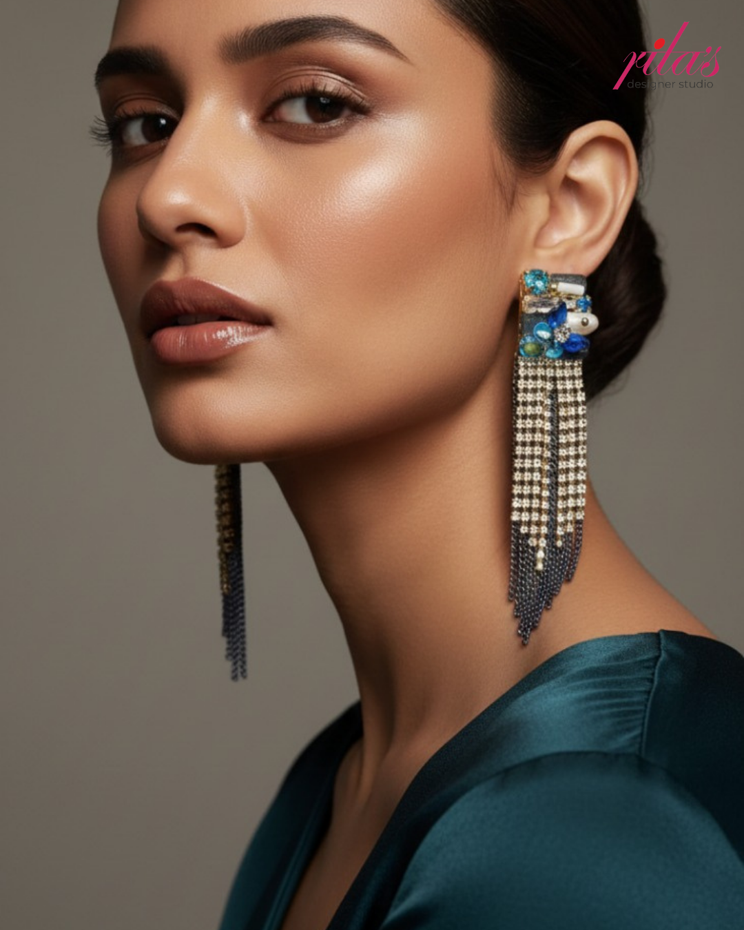 Blue Crystal Fringe Earrings