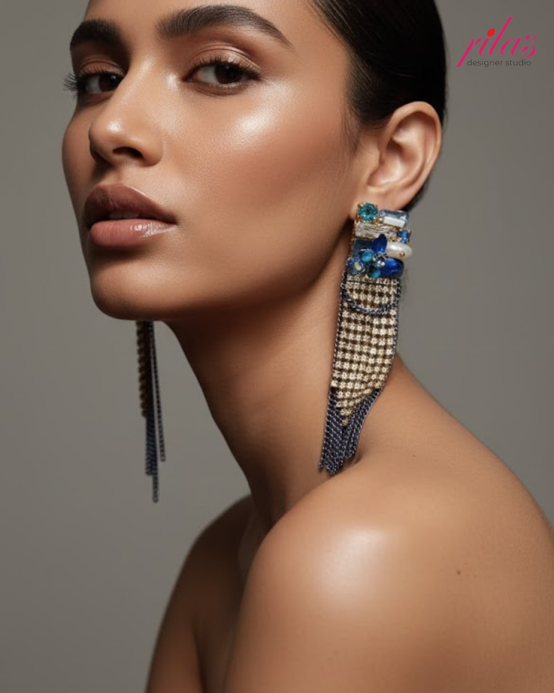 Blue Tassel Statement Earrings