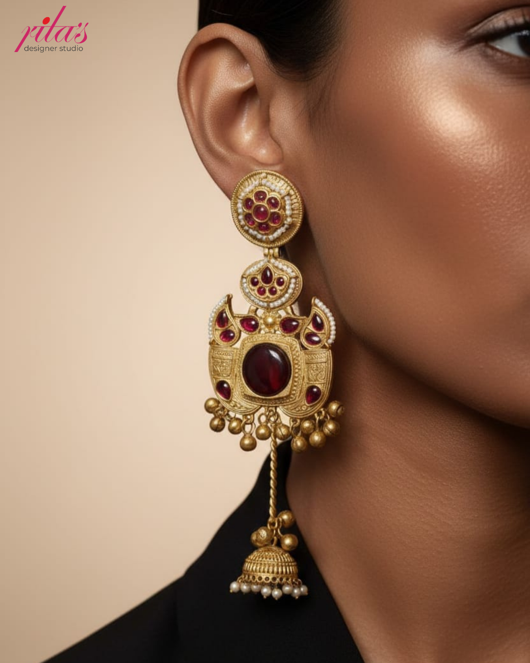 Traditional Ruby Jhumka Earrings