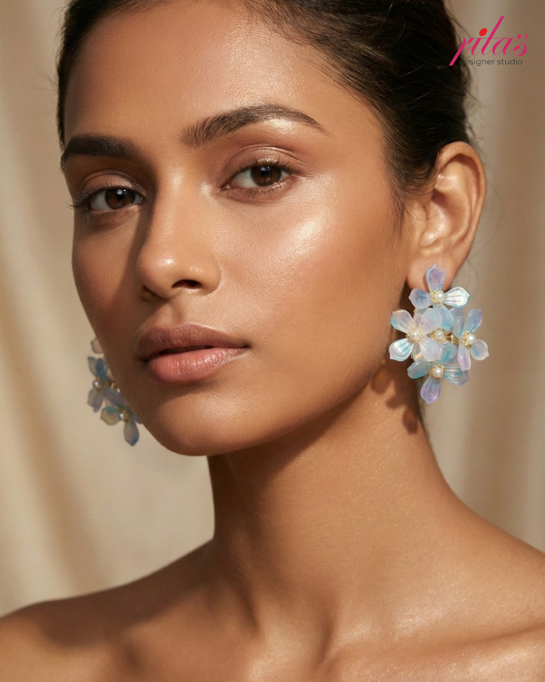 Sky Blue Floral Statement Earrings