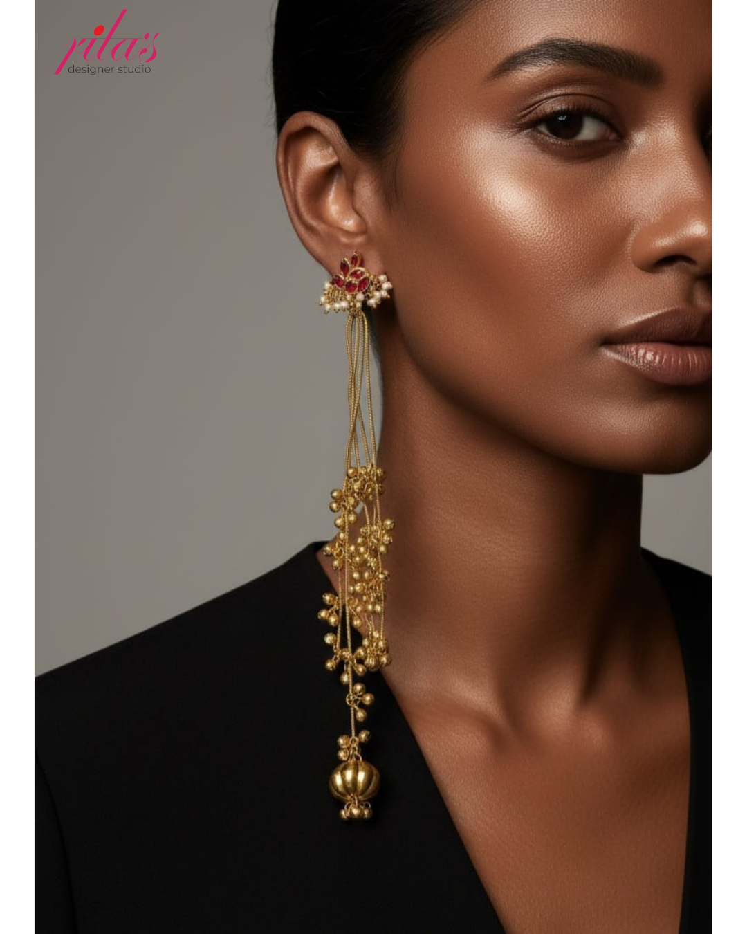 Long Temple Chain Drop Earrings