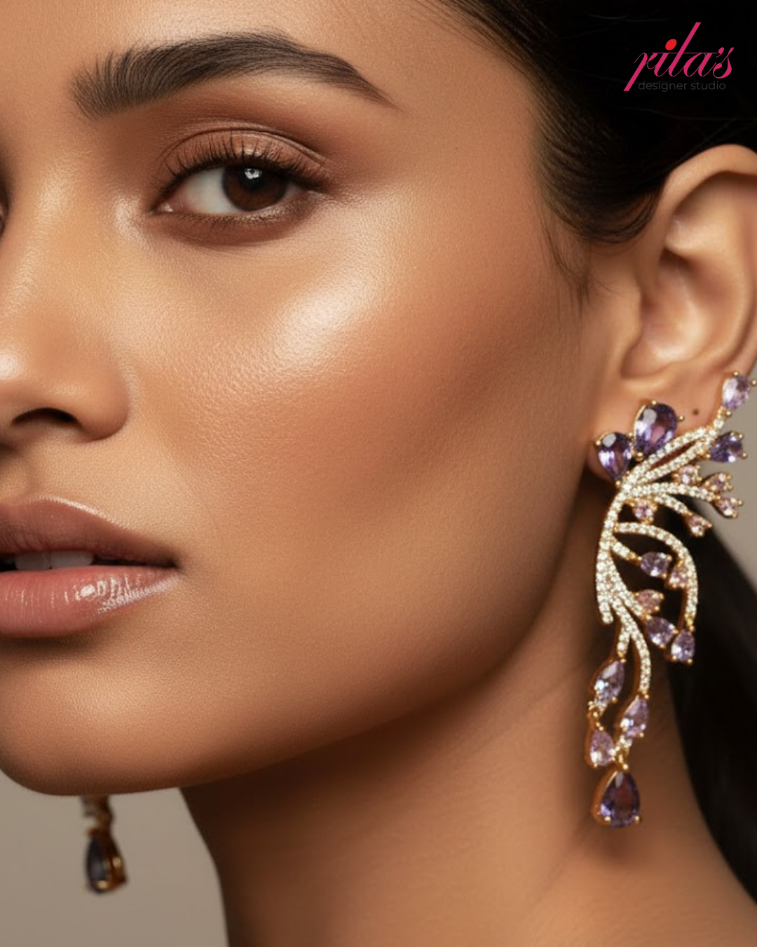 Purple Crystal Branch Earrings