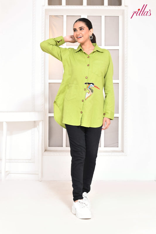 FEATHERED MUSE – PARROT GREEN LONG SHIRT