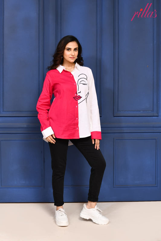 THE MUSE-PINK WHITE DUAL SHIRT