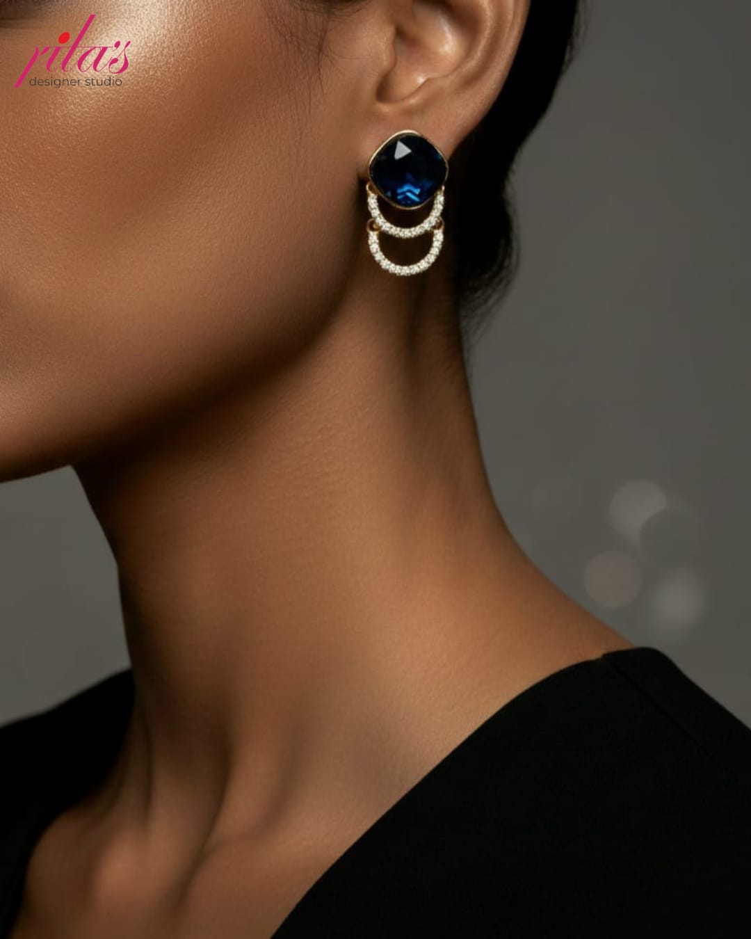 Minimal Black Stone Drop Earrings