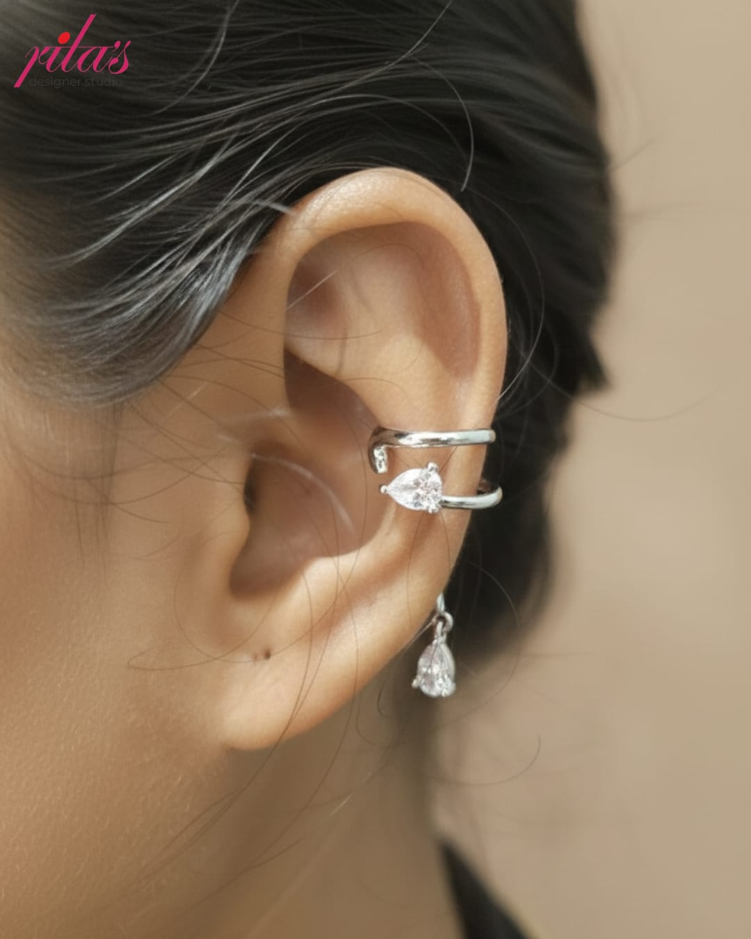 Silver Bar Drop Ear Cuff