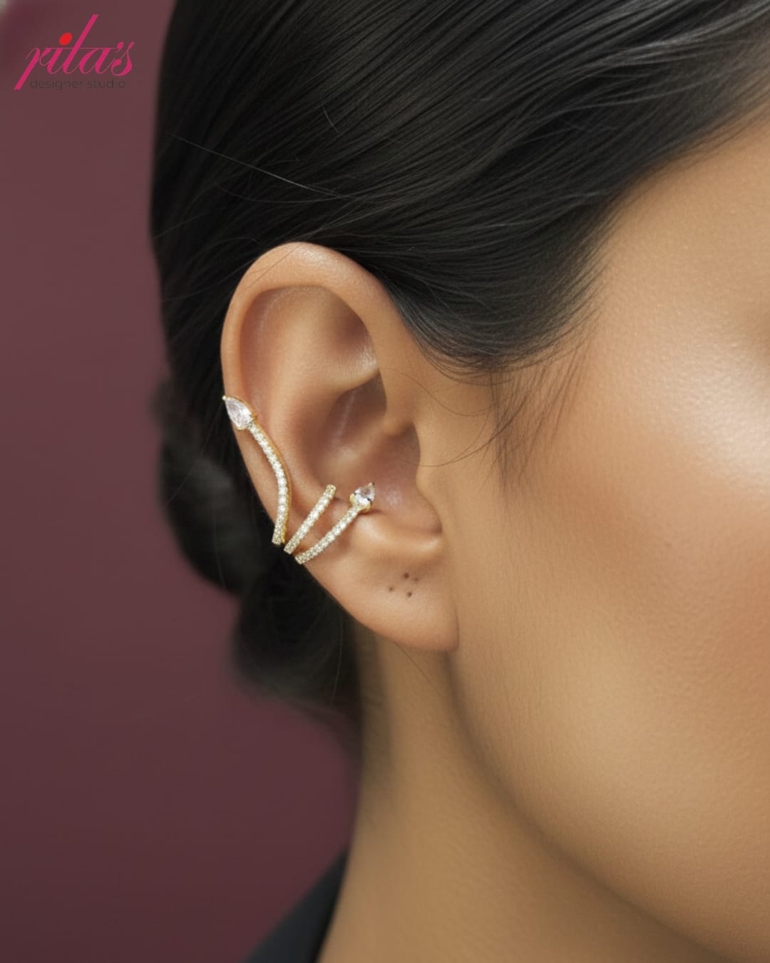 Silver Leaf Ear Cuff Earrings