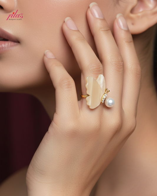 Modern Pearl Drop Gold Luxury Ring