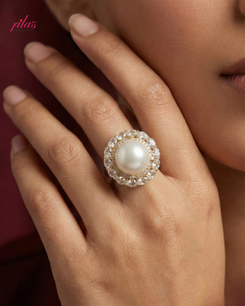 Classic Pearl Halo Gold Luxury Statement Ring
