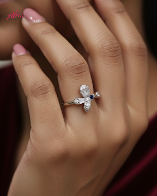 Dainty Floral Crystal Gold Minimal Luxury Ring