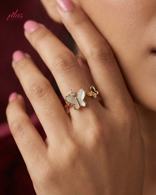 Delicate Floral Crystal Gold Luxury Ring