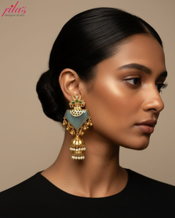 Green Temple Drop Earrings