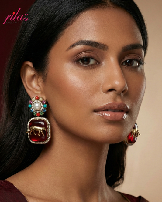 Dual Tone Stone Drop Earrings
