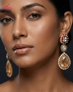 Oval Kundan Drop Earrings