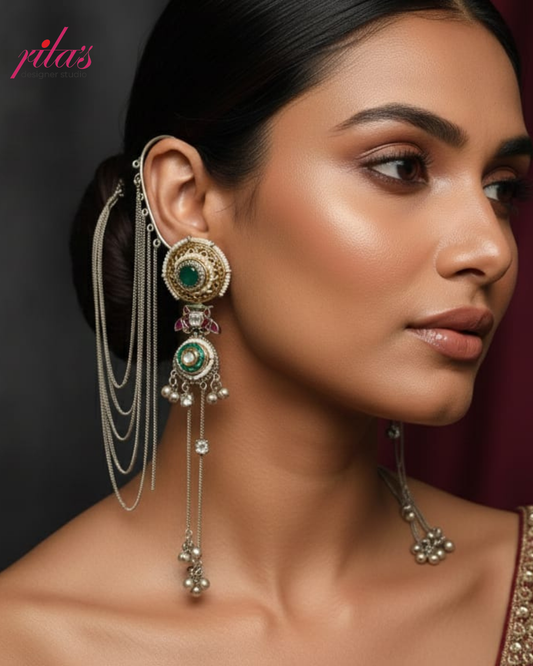 Long Chain Kundan Statement Earrings