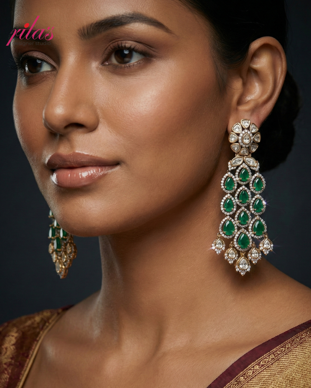 Green Stone Cascade Earrings