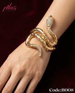 Gold Snake Design Statement Kada Bracelet with Crystal Accents