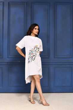 THE ARTISAN – IVORY ABSTRACT FACE DRESS