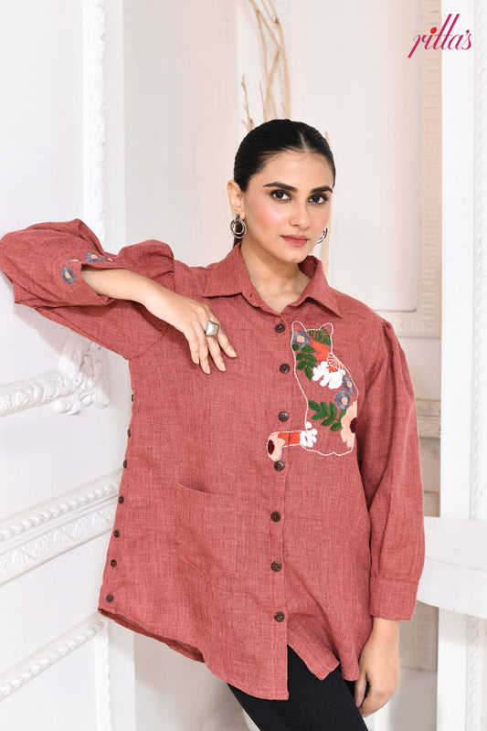 RUST FLORAL CAT TALE SIDE PANEL SHIRT