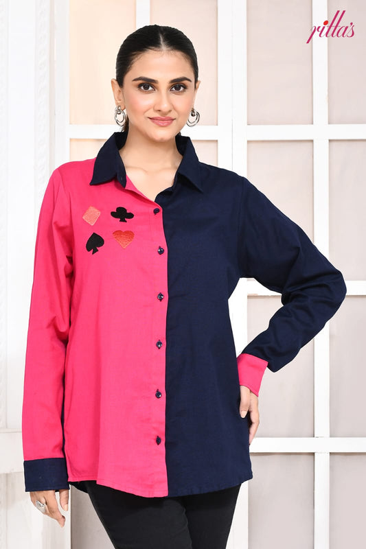 POKER FACE- NAVY PINK DUEL SHIRT