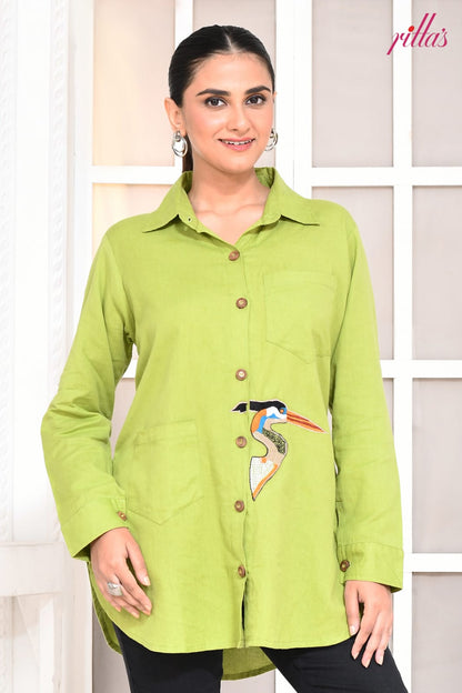 FEATHERED MUSE – PARROT GREEN LONG SHIRT