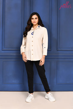 EVIL EYE CHARM CREAM SIDE PANEL SHIRT