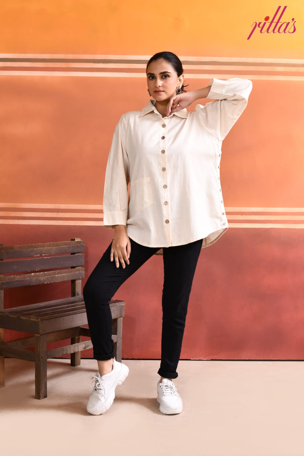 EVIL EYE CHARM CREAM SIDE PANEL SHIRT