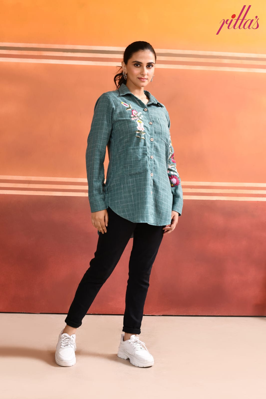 WILD FLOWER BLOOM- MINT GREEN LONG SHIRT