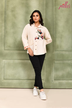 FLORAL CAT TALE CREAM SIDE PANEL SHIRT