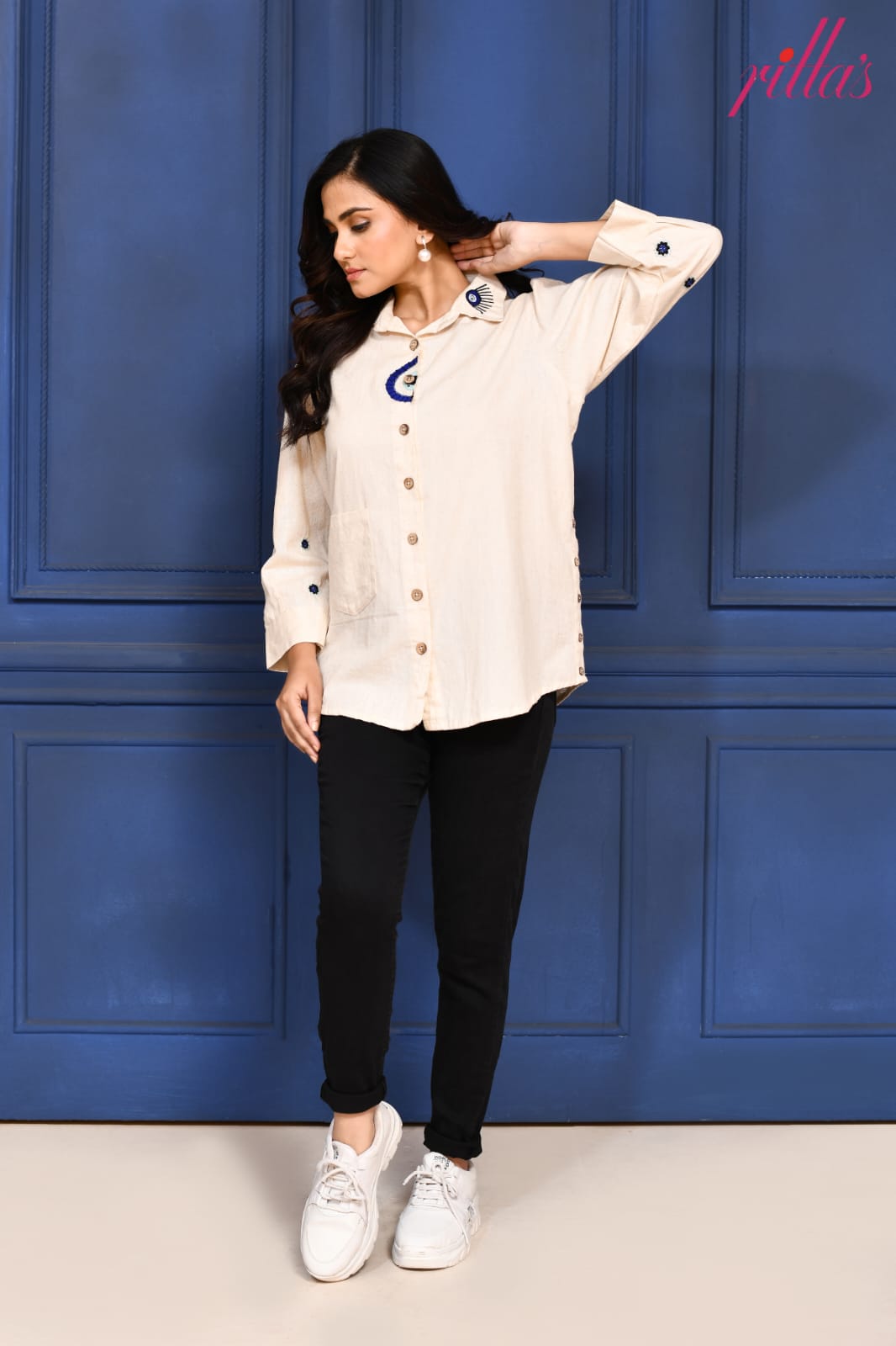 EVIL EYE CHARM CREAM SIDE PANEL SHIRT