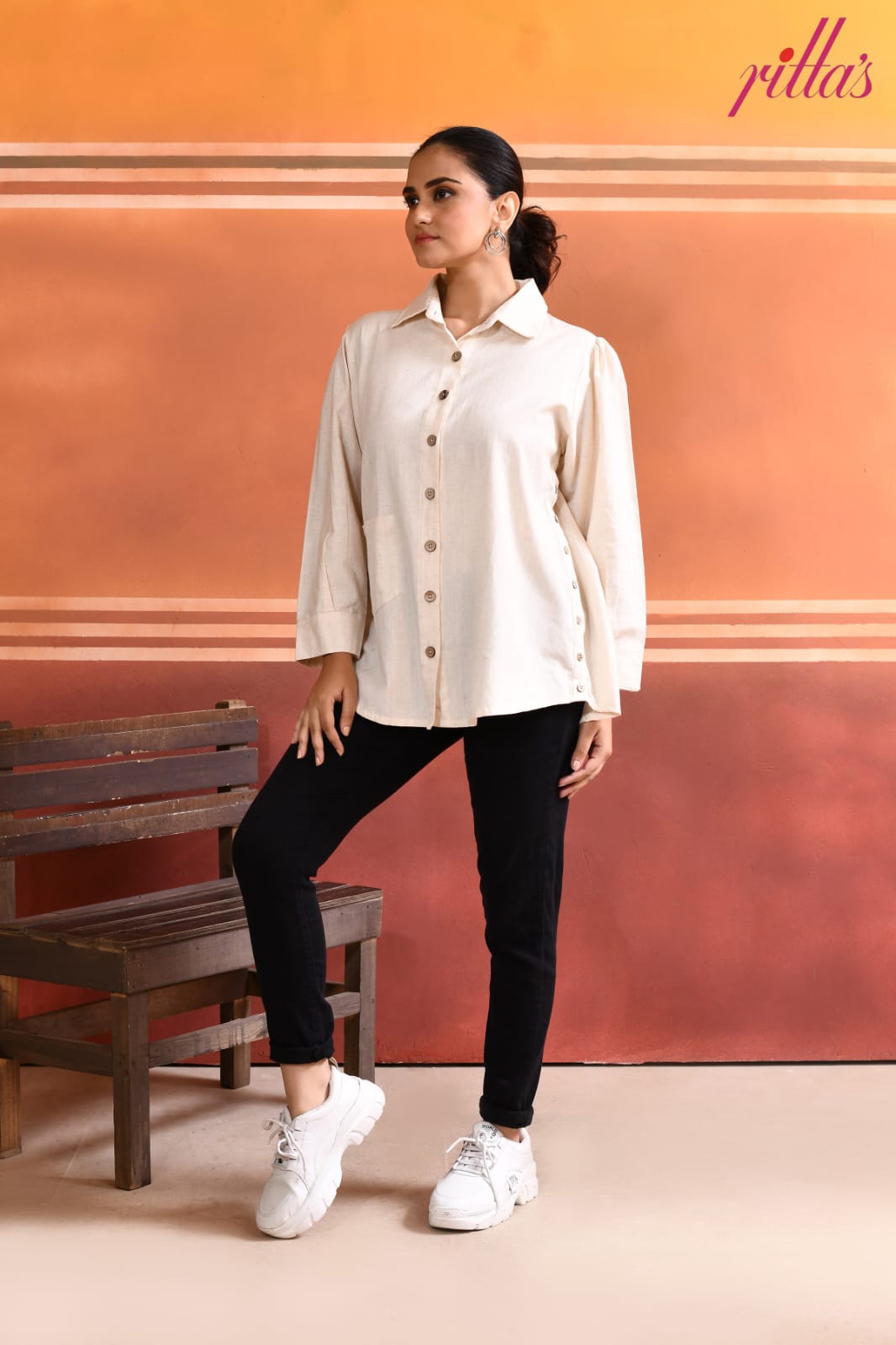 THE CLASSIC CHIC – BEIGE BUTTONED SHIRT