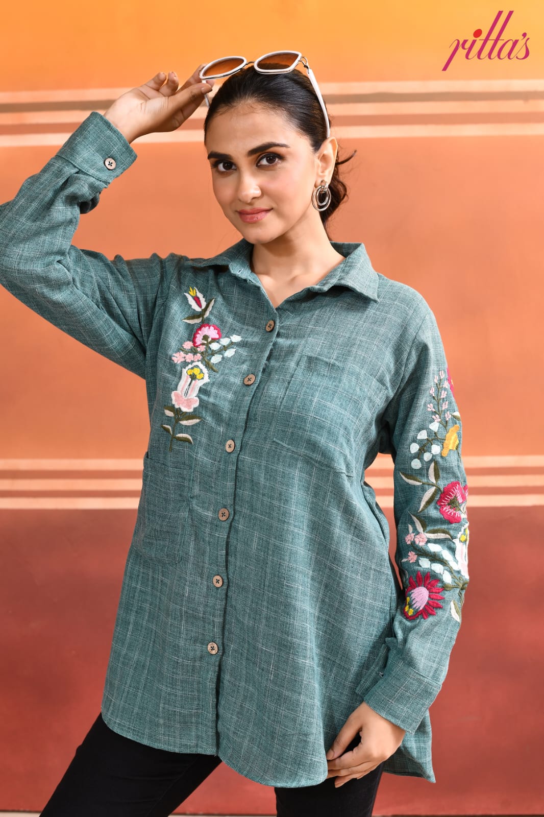 WILD FLOWER BLOOM- MINT GREEN LONG SHIRT