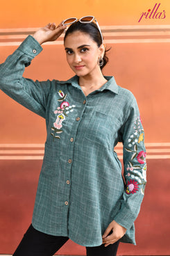WILD FLOWER BLOOM- MINT GREEN LONG SHIRT
