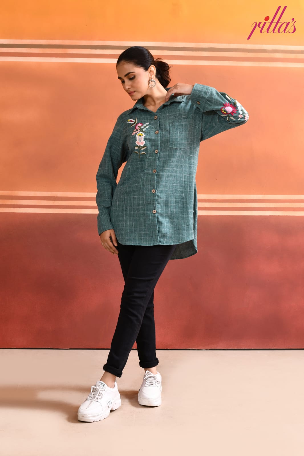 WILD FLOWER BLOOM- MINT GREEN LONG SHIRT